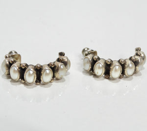 1960s Sterling Silver Pearl Hoop Earrings