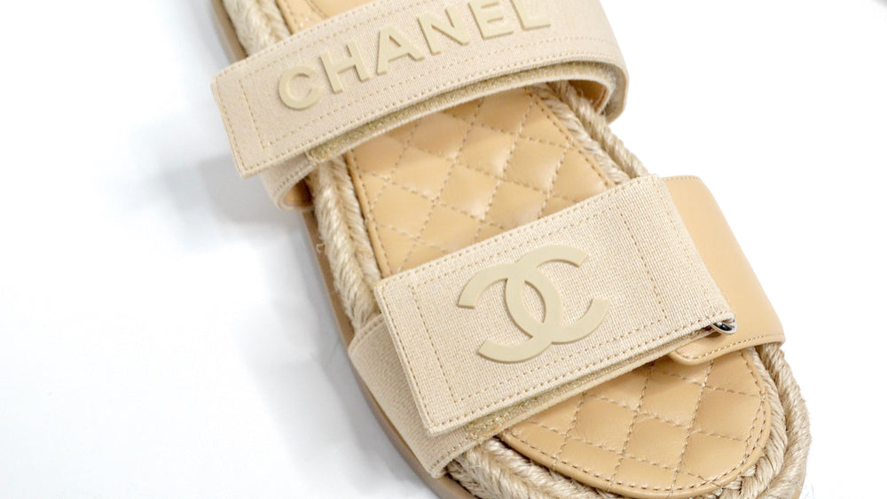 Chanel Beige Lambskin Espadrille Strap Sandals