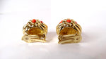 1960s Coral Acrylic & 14k Gold Plated Shell Motif Clip-On Earrings