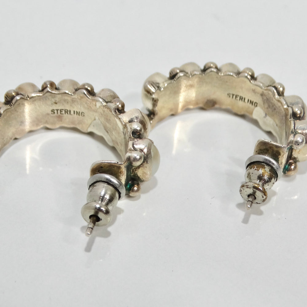 1960s Sterling Silver Pearl Hoop Earrings