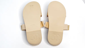 Chanel Beige Lambskin Espadrille Strap Sandals