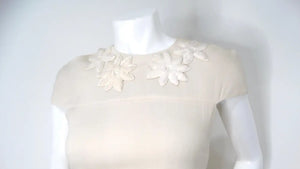 Fendi Cream Wool Buckle Belted Dress With Floral Detailed Neckline