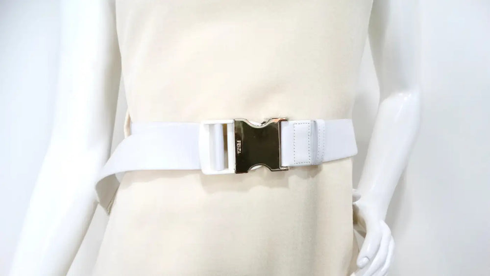 Fendi Cream Wool Buckle Belted Dress With Floral Detailed Neckline