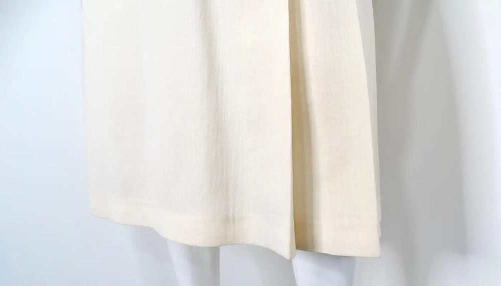 Fendi Cream Wool Buckle Belted Dress With Floral Detailed Neckline
