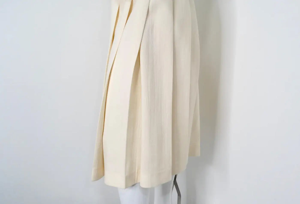 Fendi Cream Wool Buckle Belted Dress With Floral Detailed Neckline