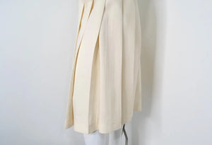 Fendi Cream Wool Buckle Belted Dress With Floral Detailed Neckline