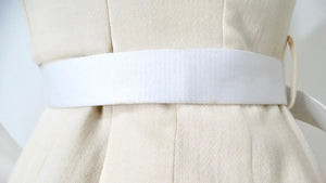 Fendi Cream Wool Buckle Belted Dress With Floral Detailed Neckline