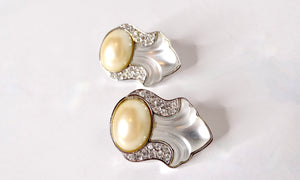 1980s Yves Saint Laurent Crystal & Costume Pearl Clip-On Earrings