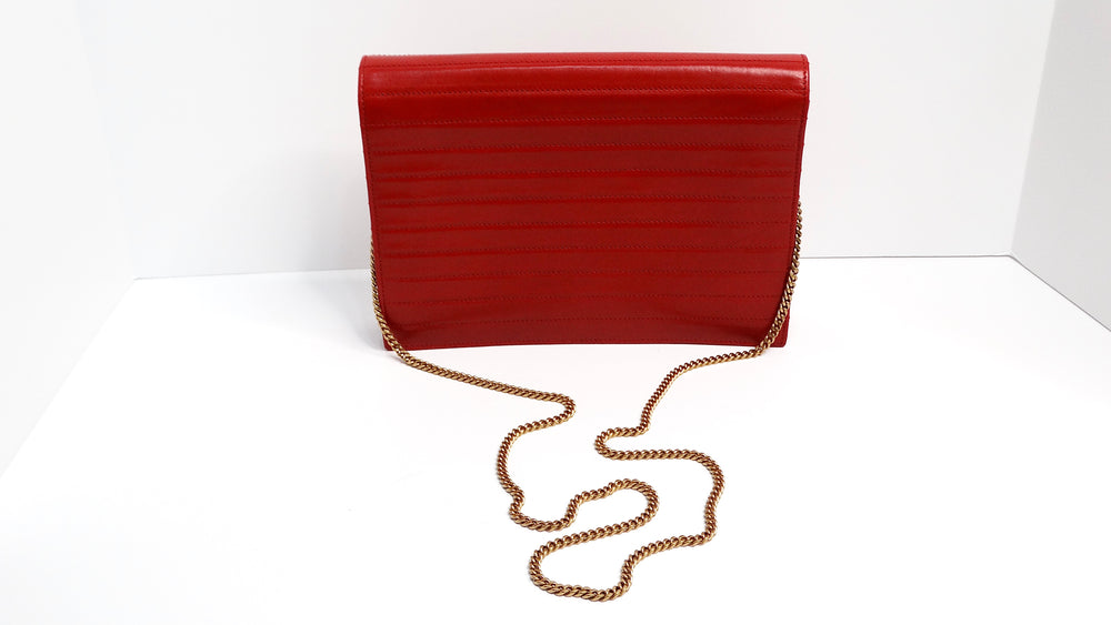 Saint Laurent Lipstick Red and Gold-Tone Chain Crossbody Handbag