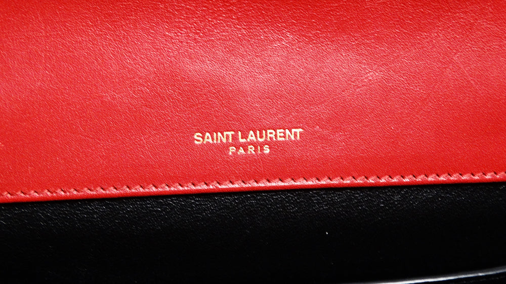 Saint Laurent Lipstick Red and Gold-Tone Chain Crossbody Handbag