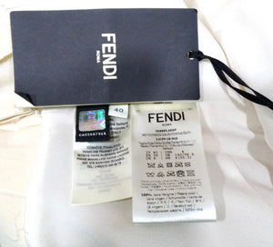 Fendi Cream Wool Buckle Belted Dress With Floral Detailed Neckline