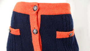Chanel Navy Blue & Orange Cashmere Knit Mini Skirt
