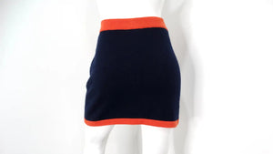 Chanel Navy Blue & Orange Cashmere Knit Mini Skirt