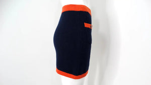 Chanel Navy Blue & Orange Cashmere Knit Mini Skirt