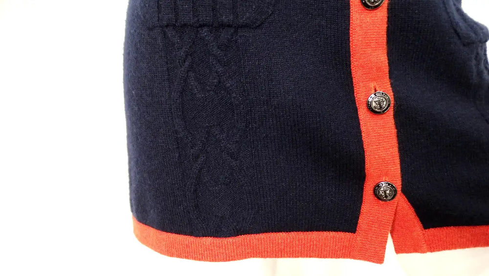 Chanel Navy Blue & Orange Cashmere Knit Mini Skirt