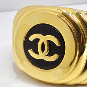 Chanel 1980s CC Logo Ribbed Gold Tone Cuff Bracelet