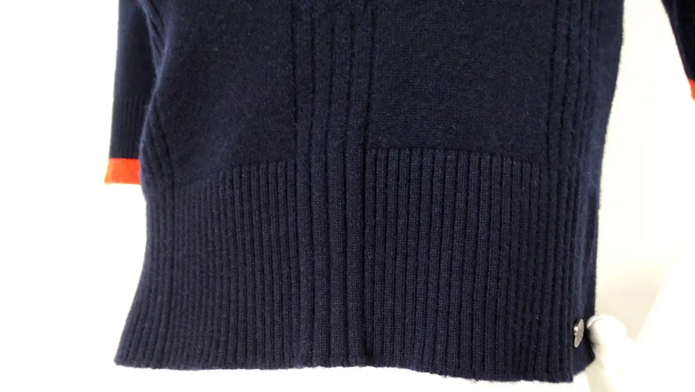 Chanel Navy Blue & Orange Cashmere V-Neck Top
