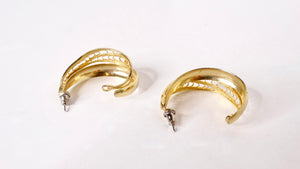 1990s Filigree Detail 14k Gold Plated Hoop Earrings