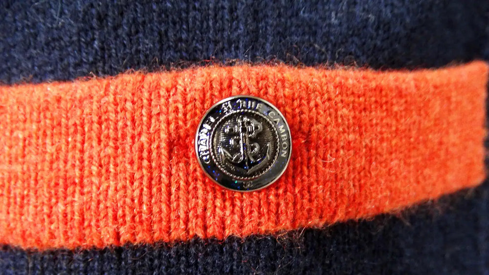 Chanel Navy Blue & Orange Cashmere Cardigan