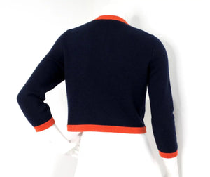 Chanel Navy Blue & Orange Cashmere Cardigan
