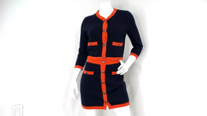 Chanel Navy Blue & Orange Cashmere Cardigan
