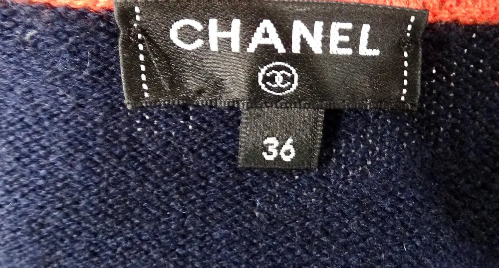 Chanel Navy Blue & Orange Cashmere Cardigan