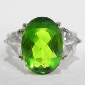 1980s Custom Silver Plated Synthetic Green Tourmaline Ring