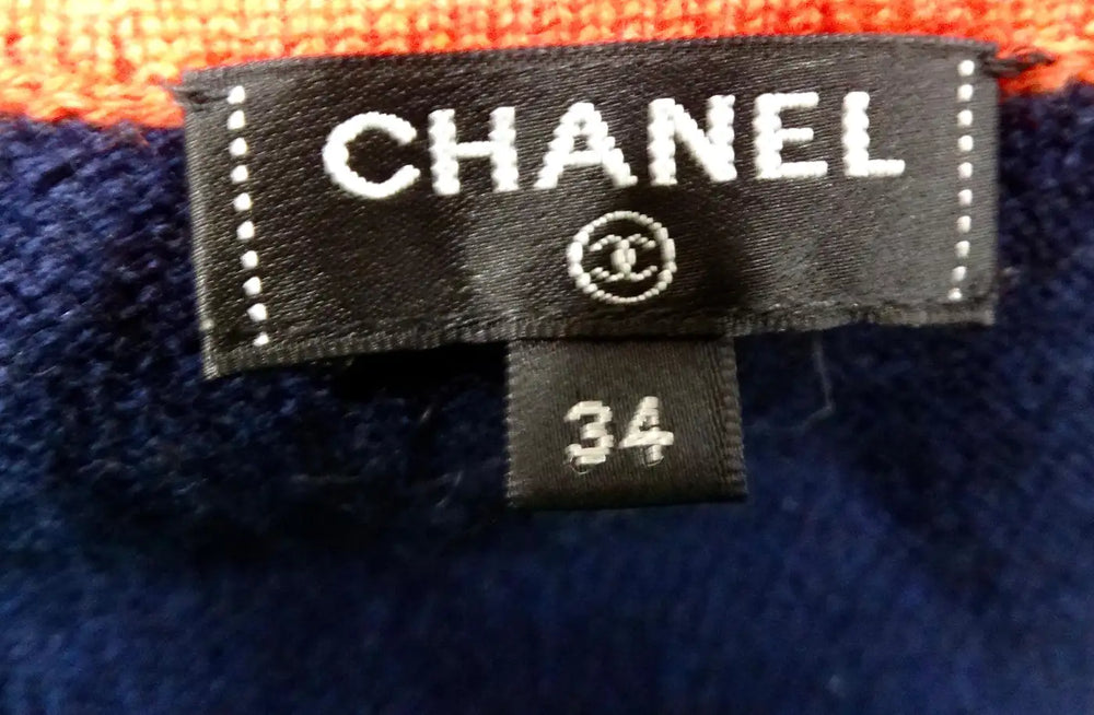 Chanel Navy Blue & Orange Cashmere Knit Mini Skirt