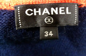 Chanel Navy Blue & Orange Cashmere Knit Mini Skirt