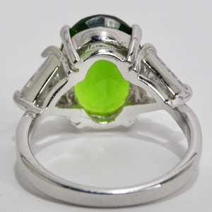 1980s Custom Silver Plated Synthetic Green Tourmaline Ring