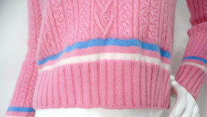 Chanel Pink Cashmere & Cotton Blend Knit V-Neck Sweater
