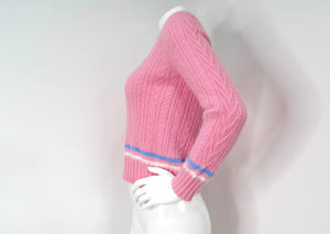 Chanel Pink Cashmere & Cotton Blend Knit V-Neck Sweater