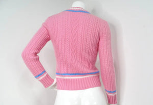 Chanel Pink Cashmere & Cotton Blend Knit V-Neck Sweater
