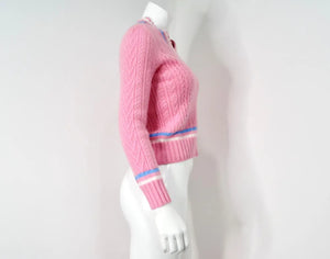 Chanel Pink Cashmere & Cotton Blend Knit V-Neck Sweater