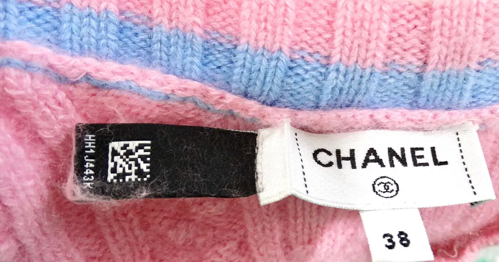 Chanel Pink Cashmere & Cotton Blend Knit V-Neck Sweater