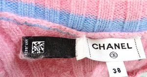 Chanel Pink Cashmere & Cotton Blend Knit V-Neck Sweater