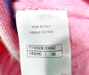 Chanel Pink Cashmere & Cotton Blend Knit V-Neck Sweater