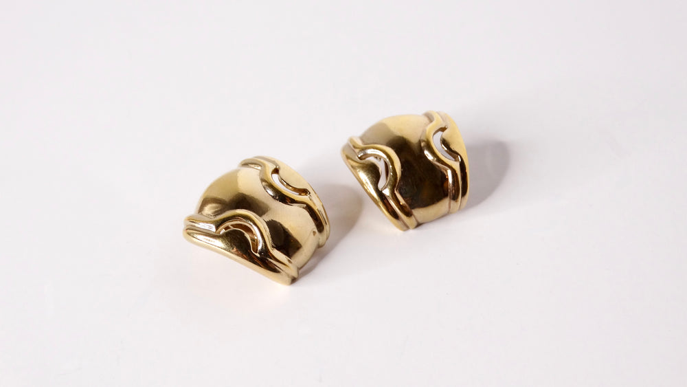 1980s Panetta 18k Gold Plated Abstract Geometric Clip-On Earrings