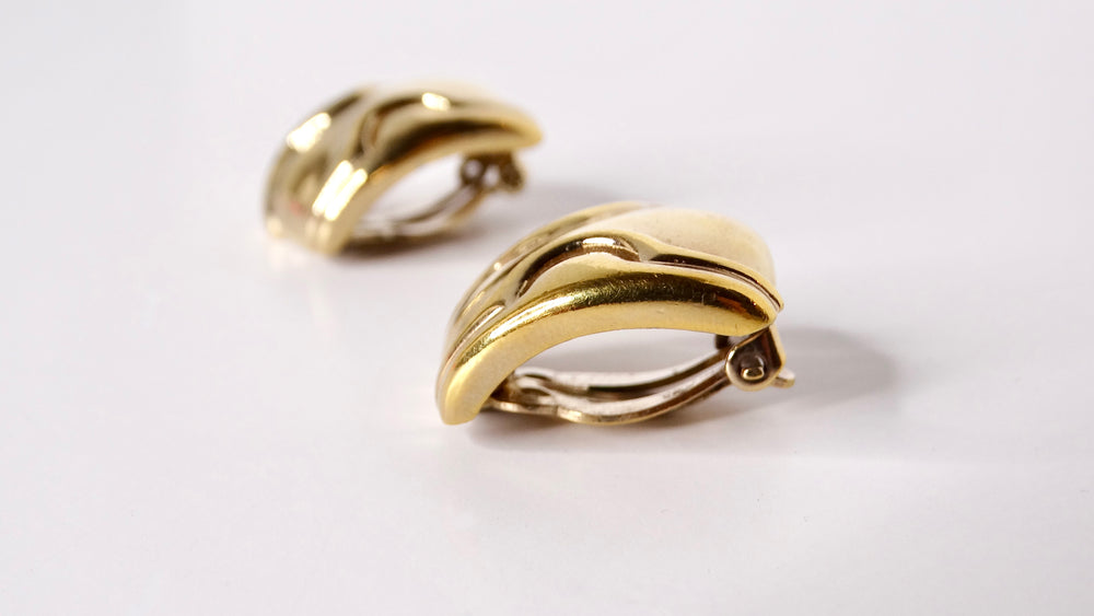 1980s Panetta 18k Gold Plated Abstract Geometric Clip-On Earrings