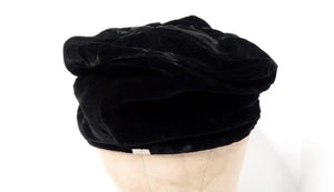 Giorgio Armani Black Velvet Gathered Leather Brim Hat circa Y2K