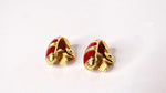 1980s Monet Red Striped Enamel 18k Yellow Gold Plated Clip-On Earrings