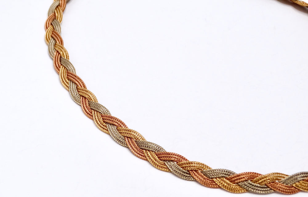 Vintage Three-Tone 14k Gold Braided Necklace