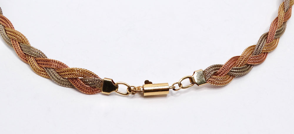 Vintage Three-Tone 14k Gold Braided Necklace