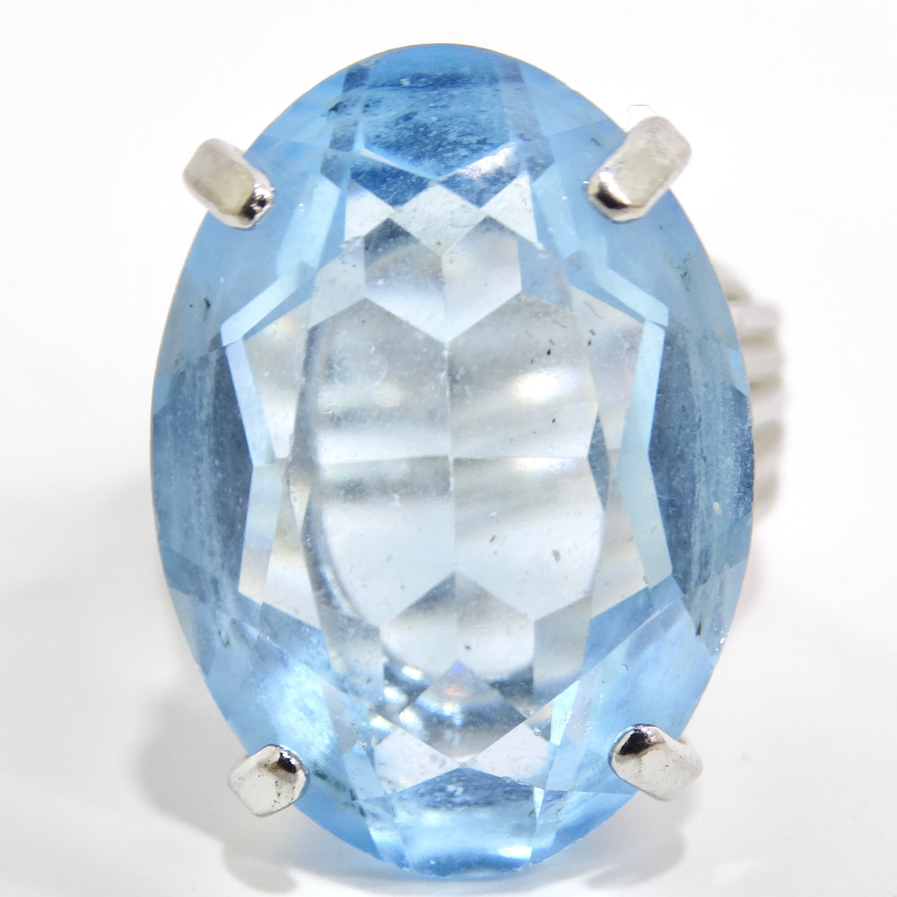 1970s Synthetic Aquamarine Silver Plated Cocktail Ring