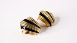 1980s David Webb Inspired Black Enamel 18k Gold Plated Striped Earrings