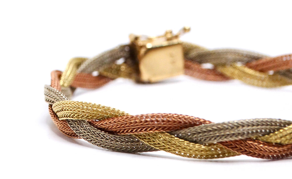 Vintage Three-Tone 14k Gold Braided Bracelet