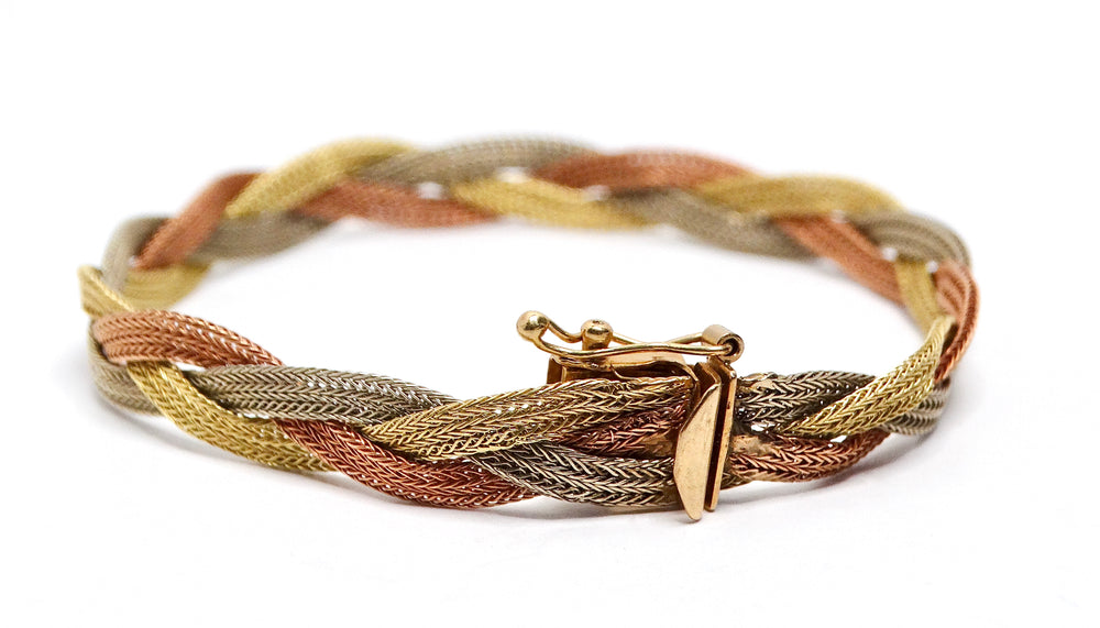 Vintage Three-Tone 14k Gold Braided Bracelet