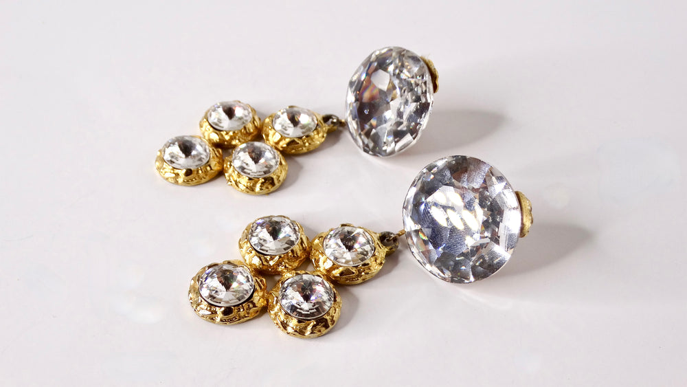 1980s Bulgari Inspired 18k Gold Plated Molten-Style Rhinestone Dangle Earrings