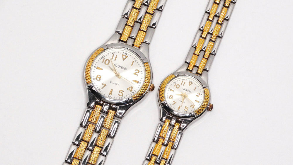 Tennis His & Her Wristwatch Set Geneva Quartz Two-Tone Gold and Silver Plated