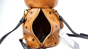 MCM Cognac Calfskin Visetos Bear Zoo Doll Backpack